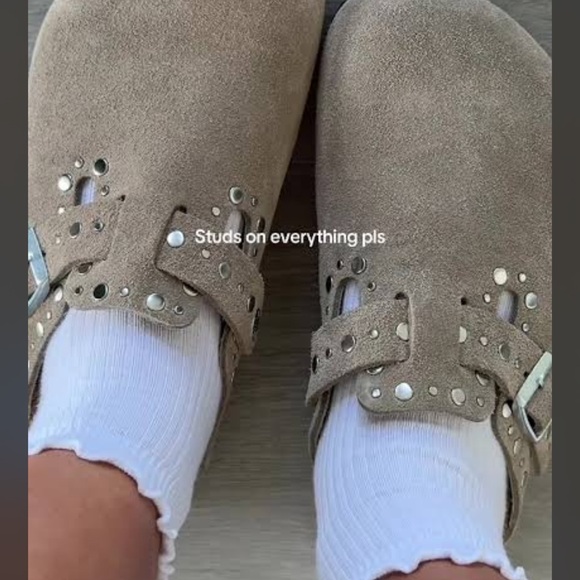 Birkenstock Beige Suede Studded Mules - Picture 3 of 8